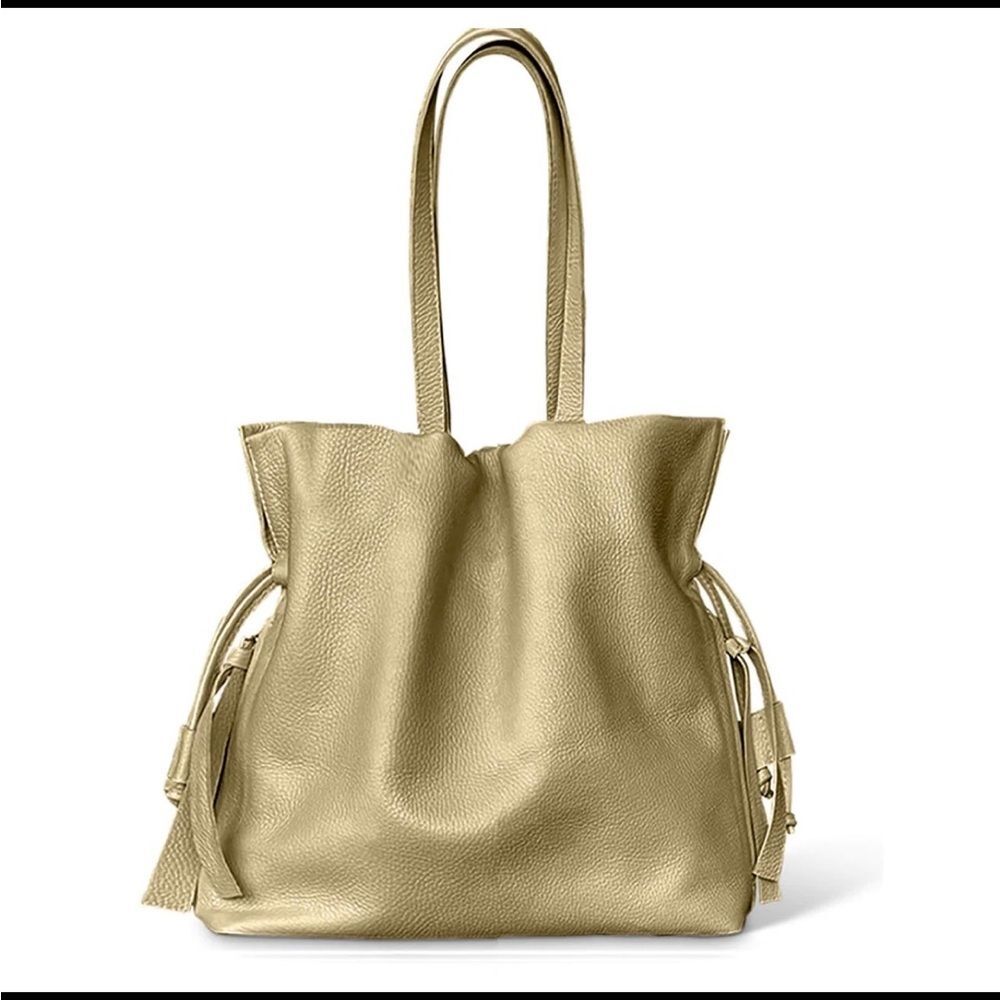 Tote Le Monde Champagne Gold Roma Cinch Soft Pebbled Leather Bag Purse - Nice!